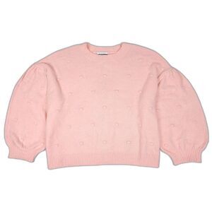 ELOQUII Bobble Balloon Sleeve Crew Sweater Pink Dot Cottagecore Plus Size 26 28